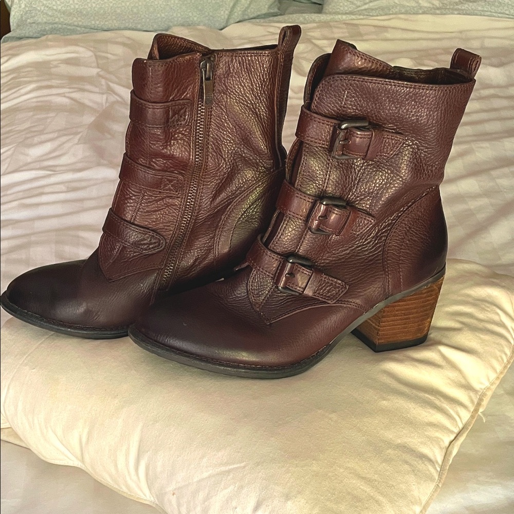 Vince Camuto Brown Leather Buckle Strap Boots